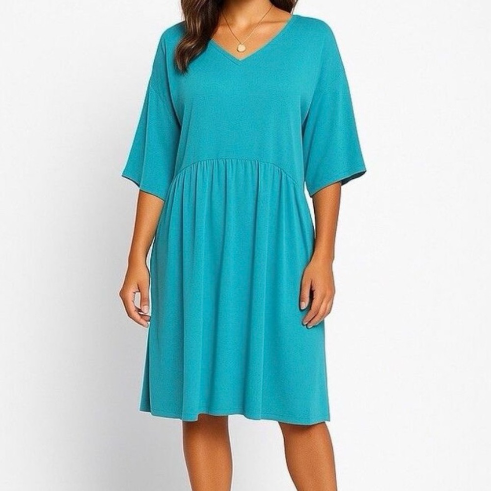 Eileen Fisher‎ Turquoise Dress Size Large Coastal Chic Lightweight Flowy